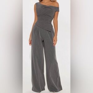 Fashion Nova Running Late Jumpsuit - Charcoal